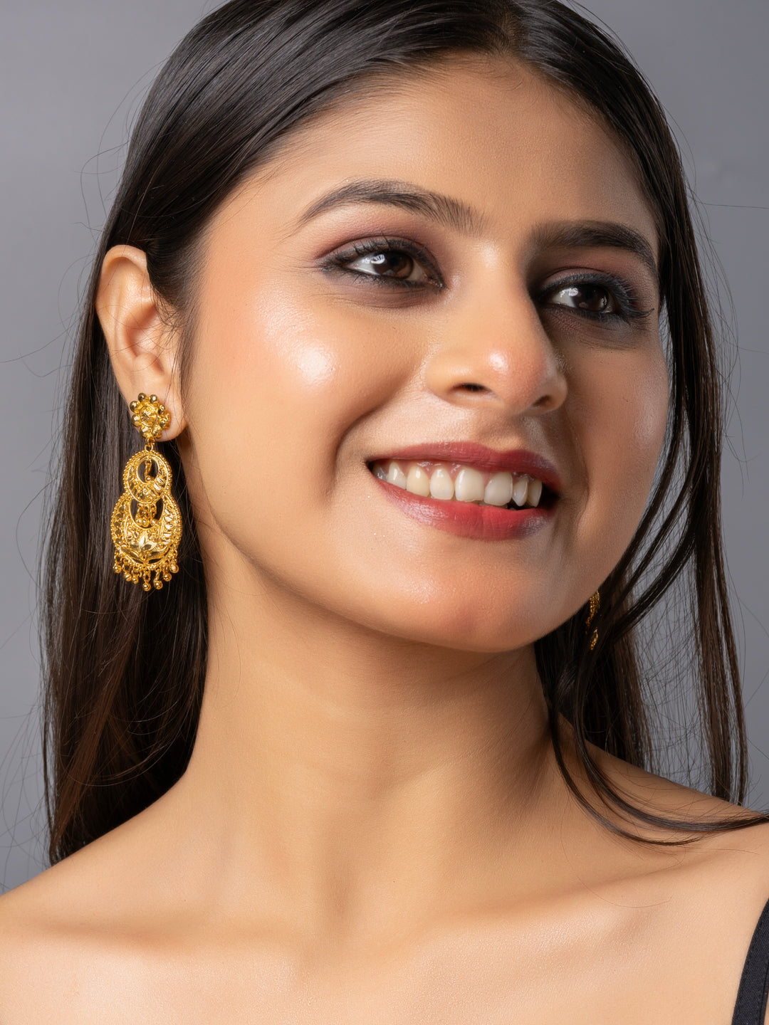 22K Gold Plated Floral Chandbali Earring LOOK AND ADORN - designed for you
