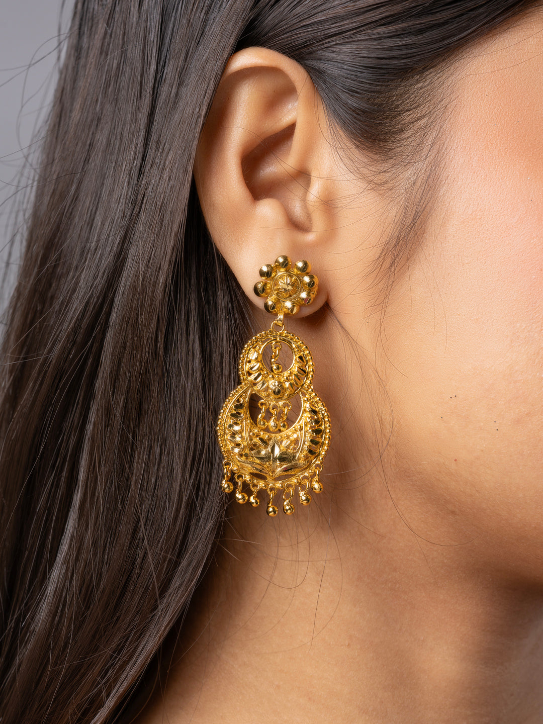 22K Gold Plated Floral Chandbali Earring LOOK AND ADORN - designed for you
