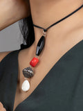 White Red Black Mother of Pearl Coral Jade Sleek Necklace with Adjustable Suede Cord - Lookandadorn.com
