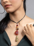 Green Brown Unakite Lily Onyx Jade Sleek Necklace with Adjustable Suede Cord - Lookandadorn.com