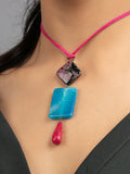 Pink Blue Onyx Jade Sleek Necklace with Adjustable Suede Cord - Lookandadorn.com