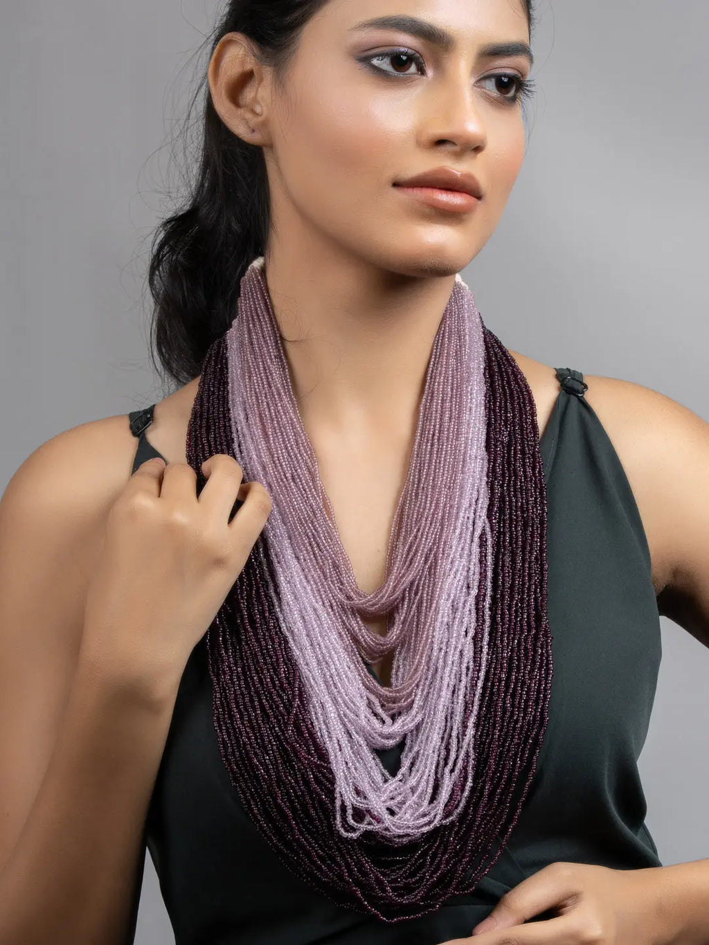 Multi-Layered Czech Bead Statement Necklace in 5 Shades of Purple - Lookandadorn.com