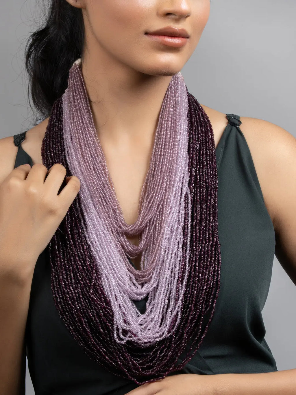 Multi-Layered Czech Bead Statement Necklace in 5 Shades of Purple - Lookandadorn.com
