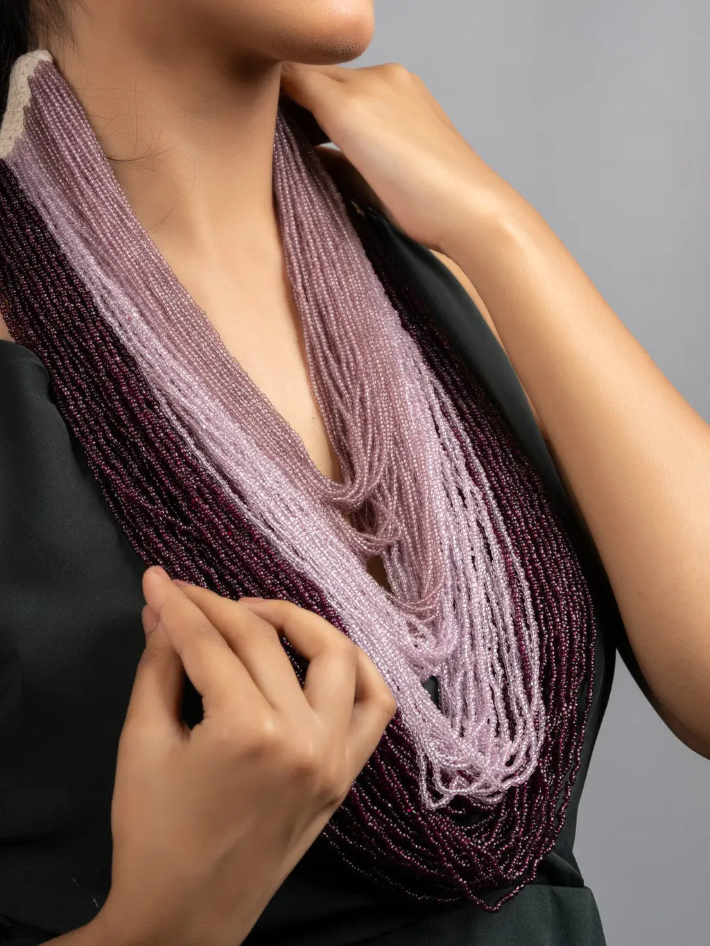 Multi-Layered Czech Bead Statement Necklace in 5 Shades of Purple - Lookandadorn.com
