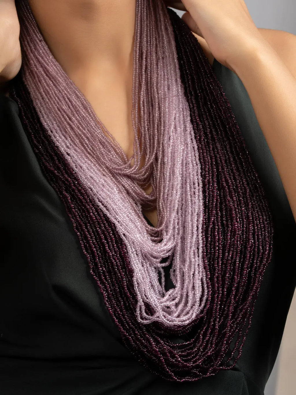 Multi-Layered Czech Bead Statement Necklace in 5 Shades of Purple - Lookandadorn.com
