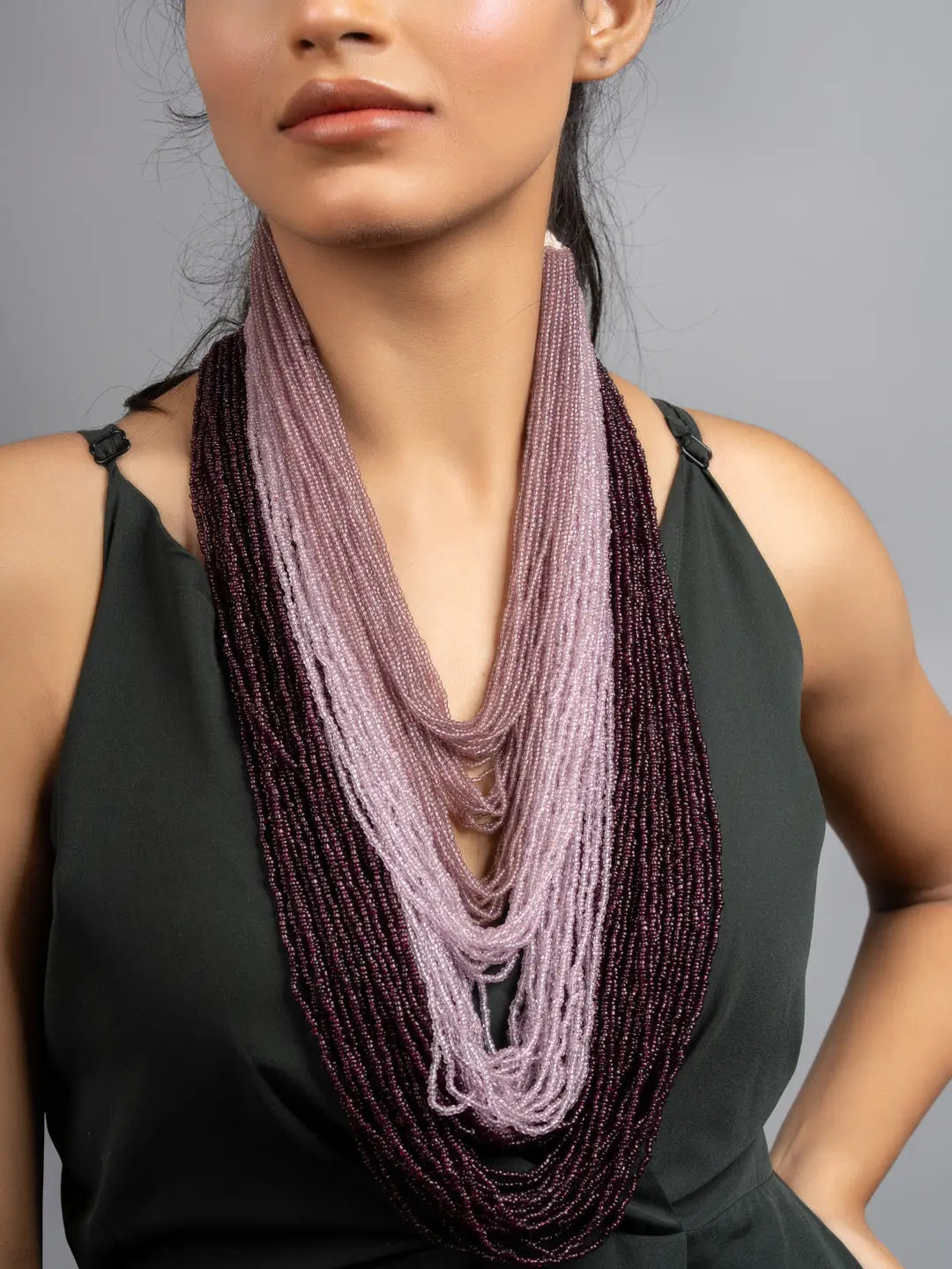 Multi-Layered Czech Bead Statement Necklace in 5 Shades of Purple - Lookandadorn.com