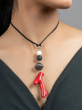 Red Black White Coral Lava  Mother of Pearl Sleek Necklace with Adjustable Suede Cord - Lookandadorn.com