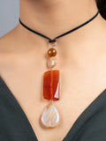 Shades of Brown Jade Onyx Sleek Necklace with Adjustable Suede Cord - Lookandadorn.com