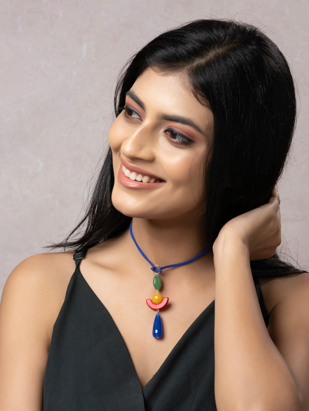 Semi Precious Green Yellow Red Blue Green Aventurine Onyx Howlite Agate Sleek necklace with adjustable Suede Cord LOOK AND ADORN - designed for you