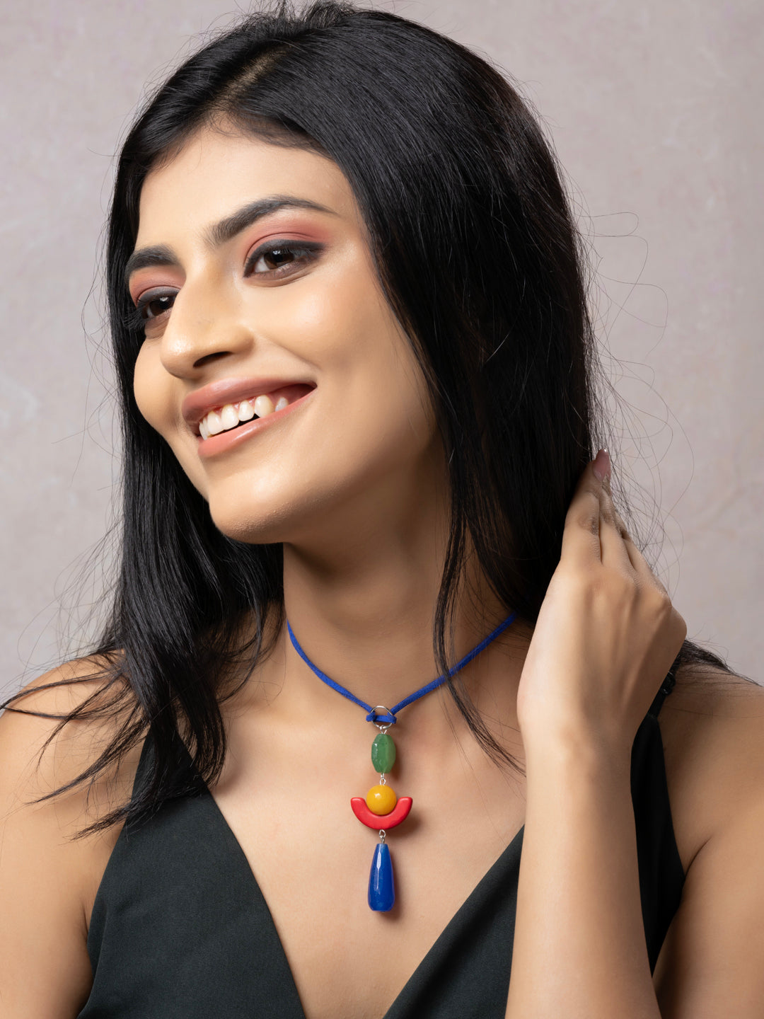 Semi Precious Green Yellow Red Blue Green Aventurine Onyx Howlite Agate Sleek necklace with adjustable Suede Cord LOOK AND ADORN - designed for you
