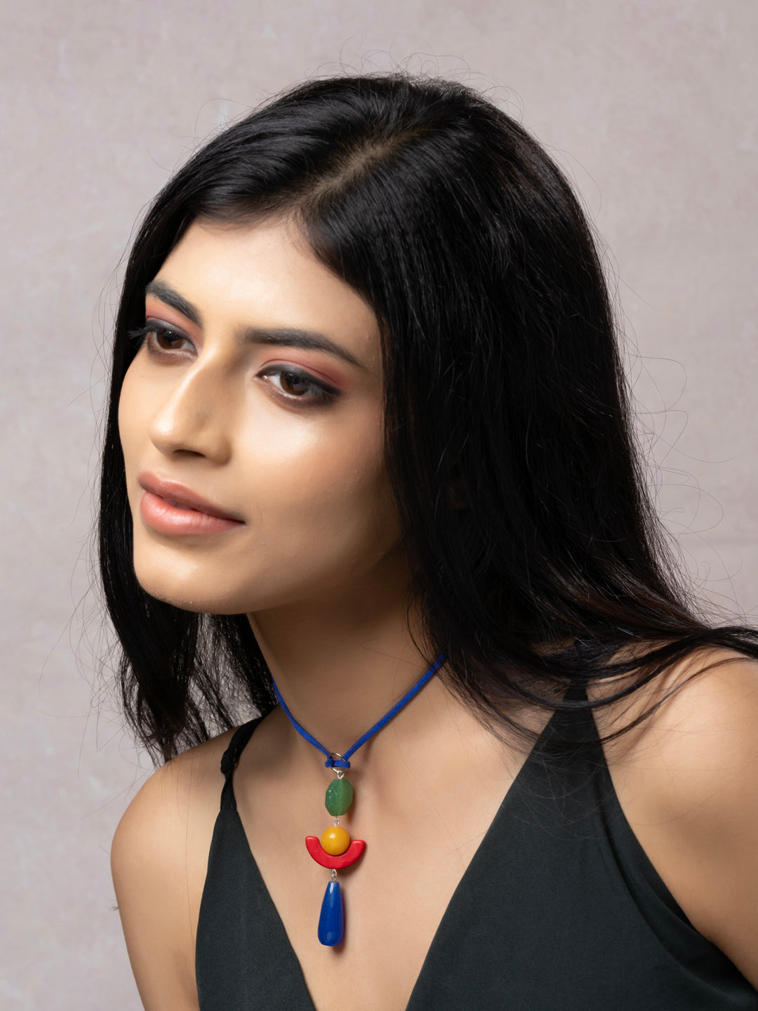 Semi Precious Green Yellow Red Blue Green Aventurine Onyx Howlite Agate Sleek necklace with adjustable Suede Cord LOOK AND ADORN - designed for you