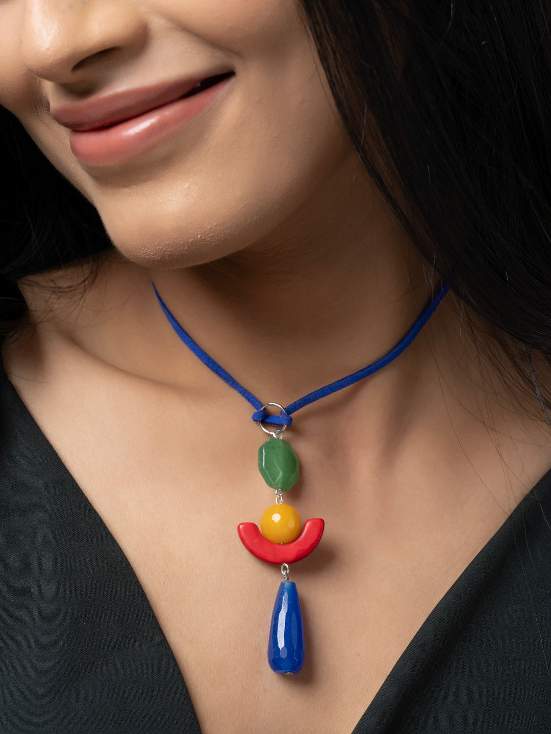 Semi Precious Green Yellow Red Blue Green Aventurine Onyx Howlite Agate Sleek necklace with adjustable Suede Cord LOOK AND ADORN - designed for you