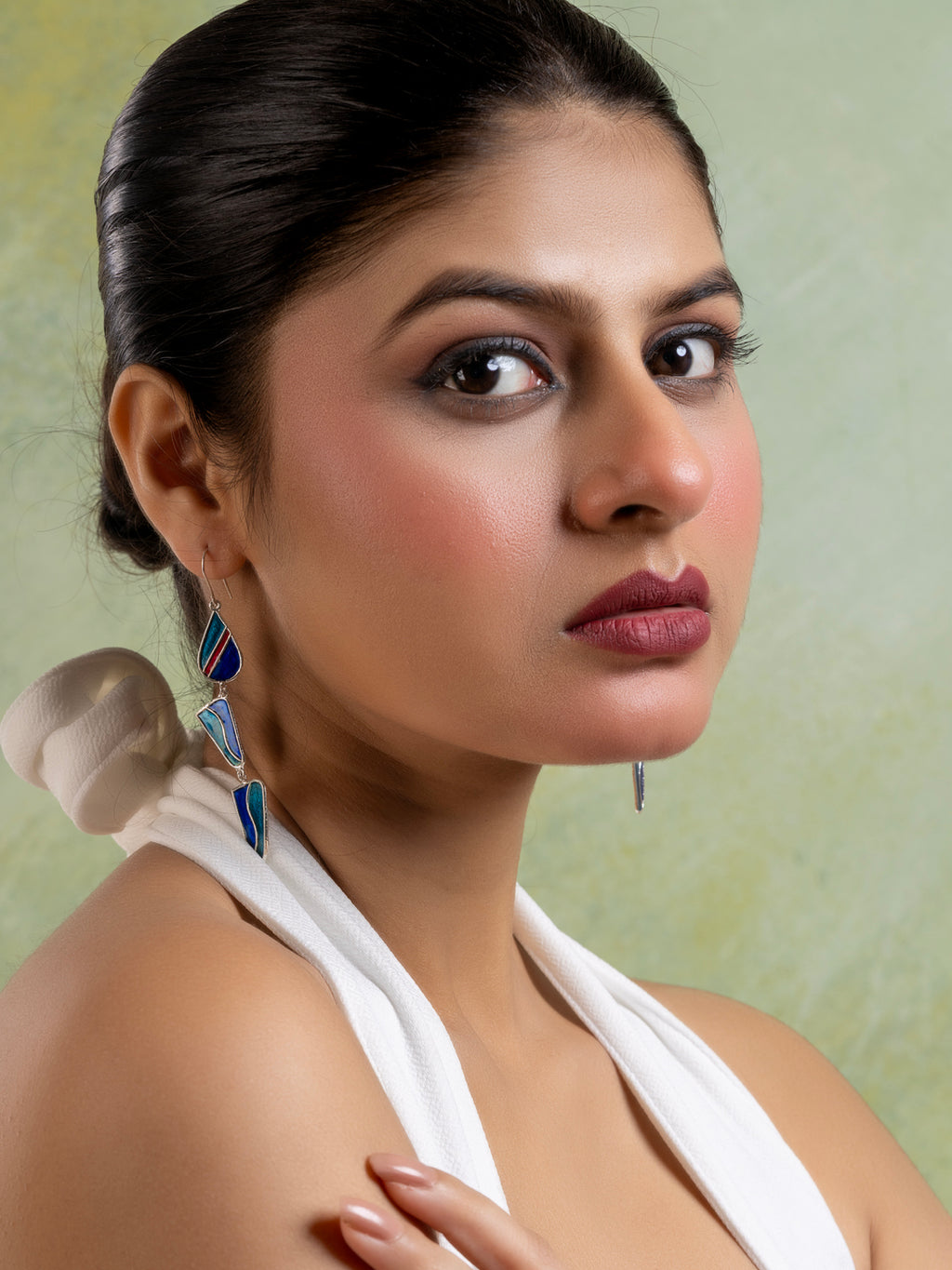 Turquoise Blue Abstract Meenakari Dangler Enamel Earring