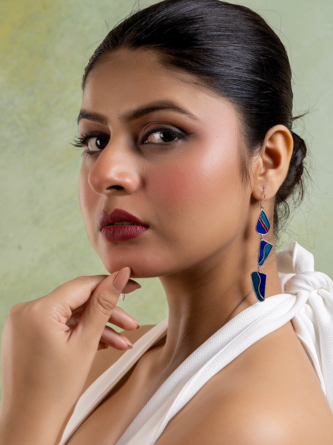 Turquoise Blue Abstract Meenakari Dangler Enamel Earring