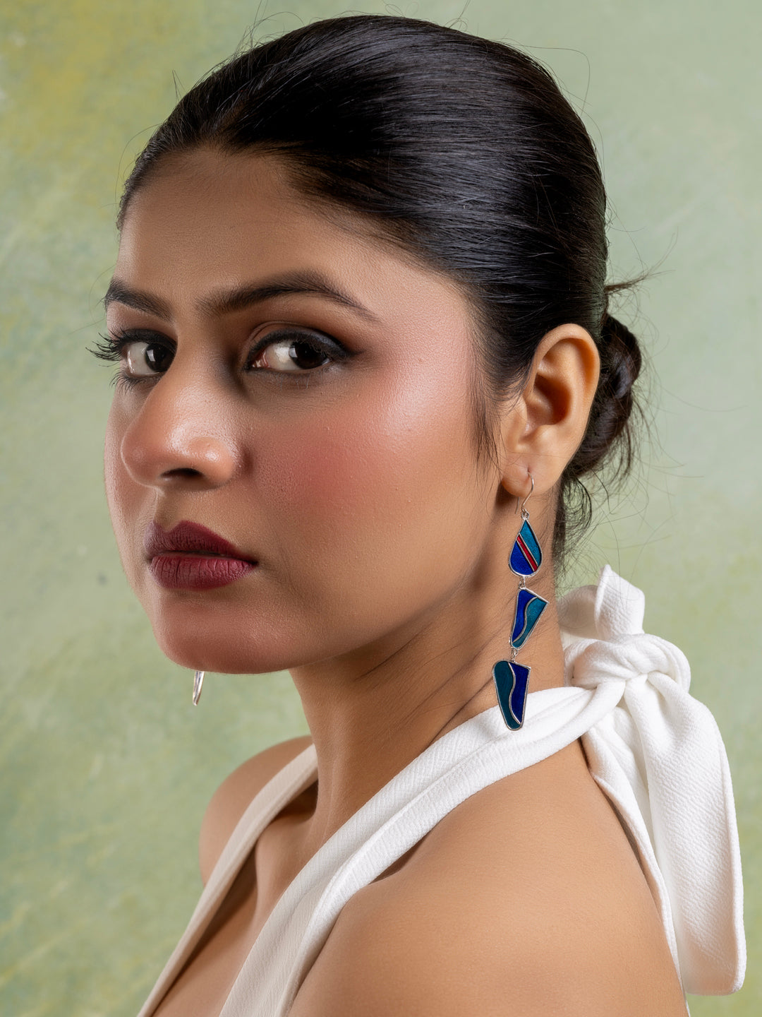 Turquoise Blue Abstract Meenakari Dangler Enamel Earring