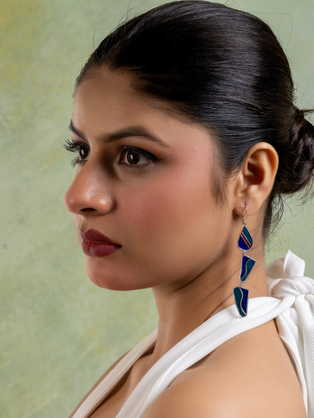 Turquoise Blue Abstract Meenakari Dangler Enamel Earring