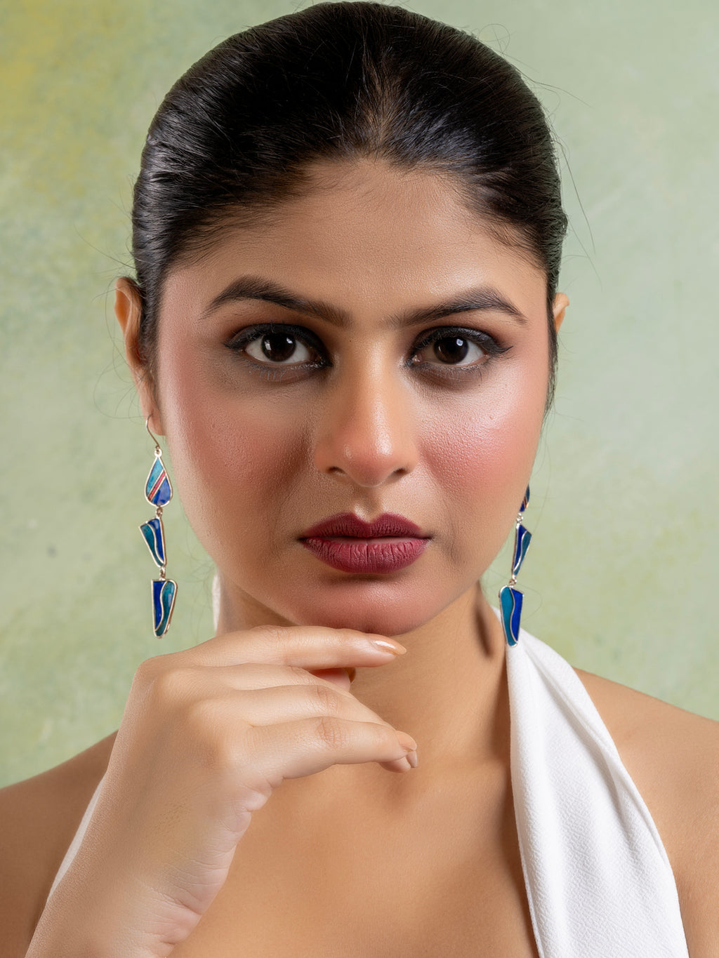 Turquoise Blue Abstract Meenakari Dangler Enamel Earring