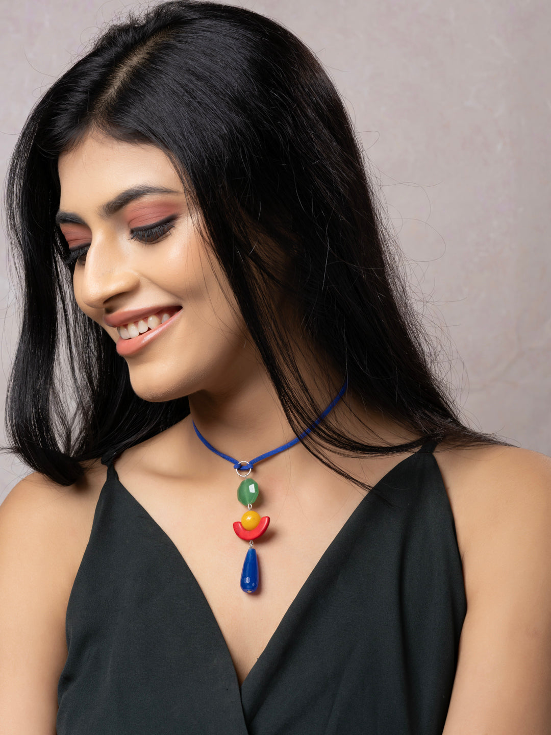Semi Precious Green Yellow Red Blue Green Aventurine Onyx Howlite Agate Sleek necklace with adjustable Suede Cord LOOK AND ADORN - designed for you