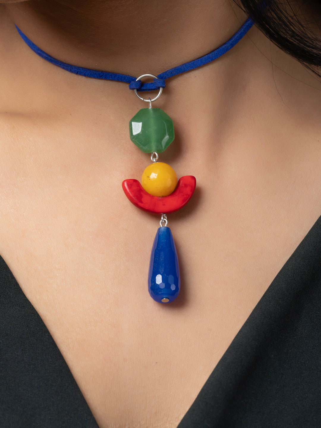 Semi Precious Green Yellow Red Blue Green Aventurine Onyx Howlite Agate Sleek necklace with adjustable Suede Cord LOOK AND ADORN - designed for you