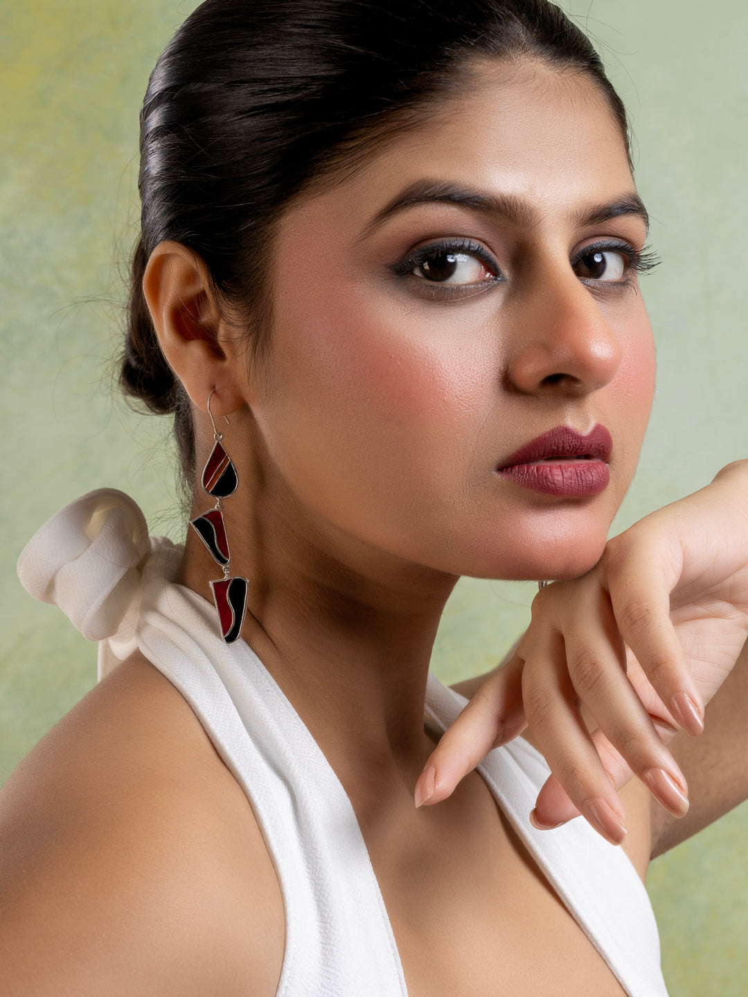 Red Black Abstract Meenakari Dangler Enamel Earring