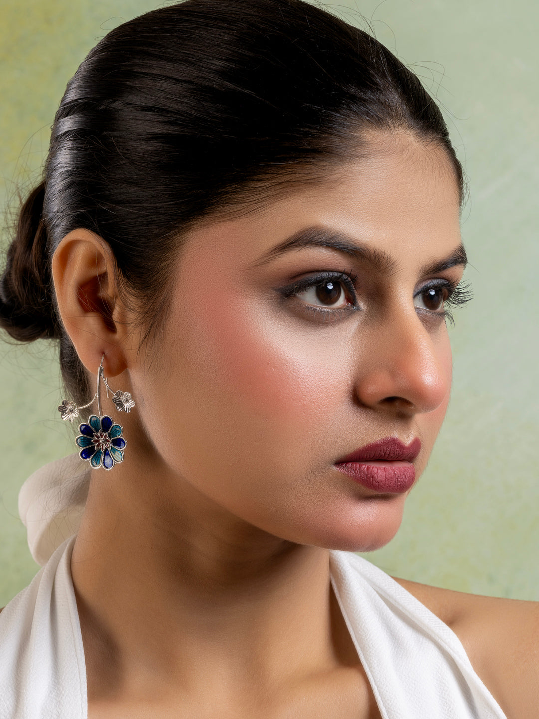 Turquoise Blue Floral Meenakari Enamel Earring