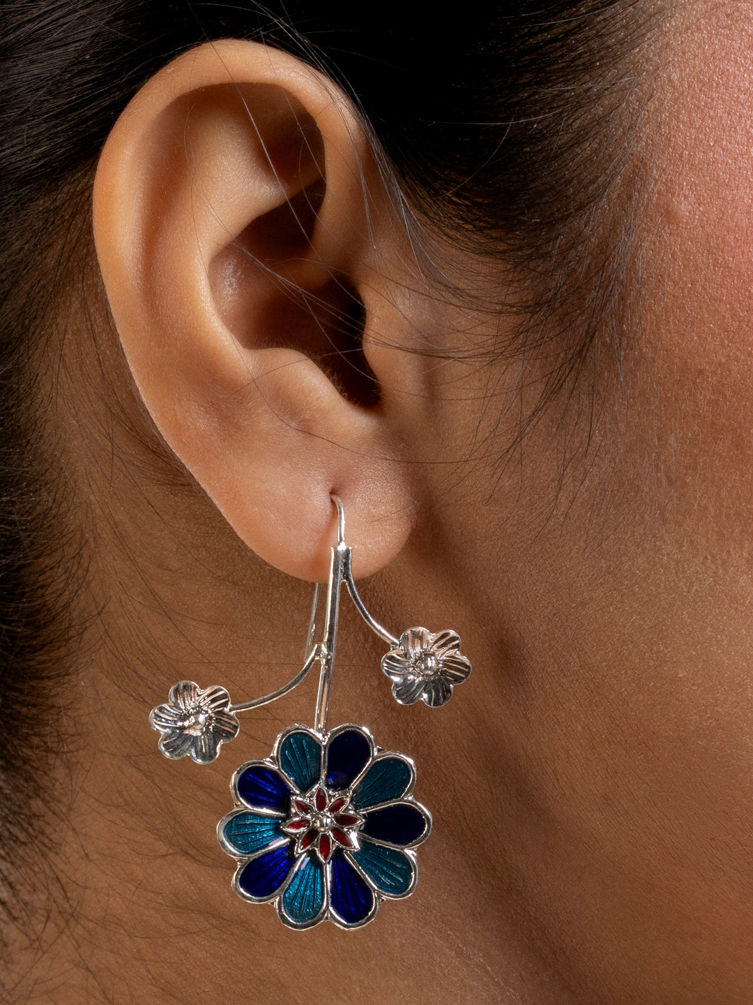 Turquoise Blue Floral Meenakari Enamel Earring