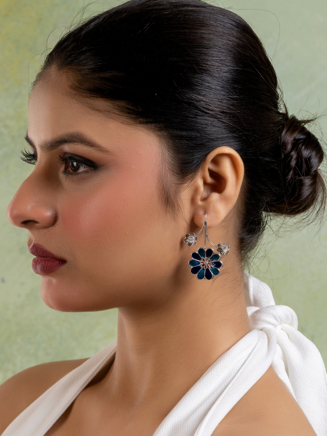 Turquoise Blue Floral Meenakari Enamel Earring