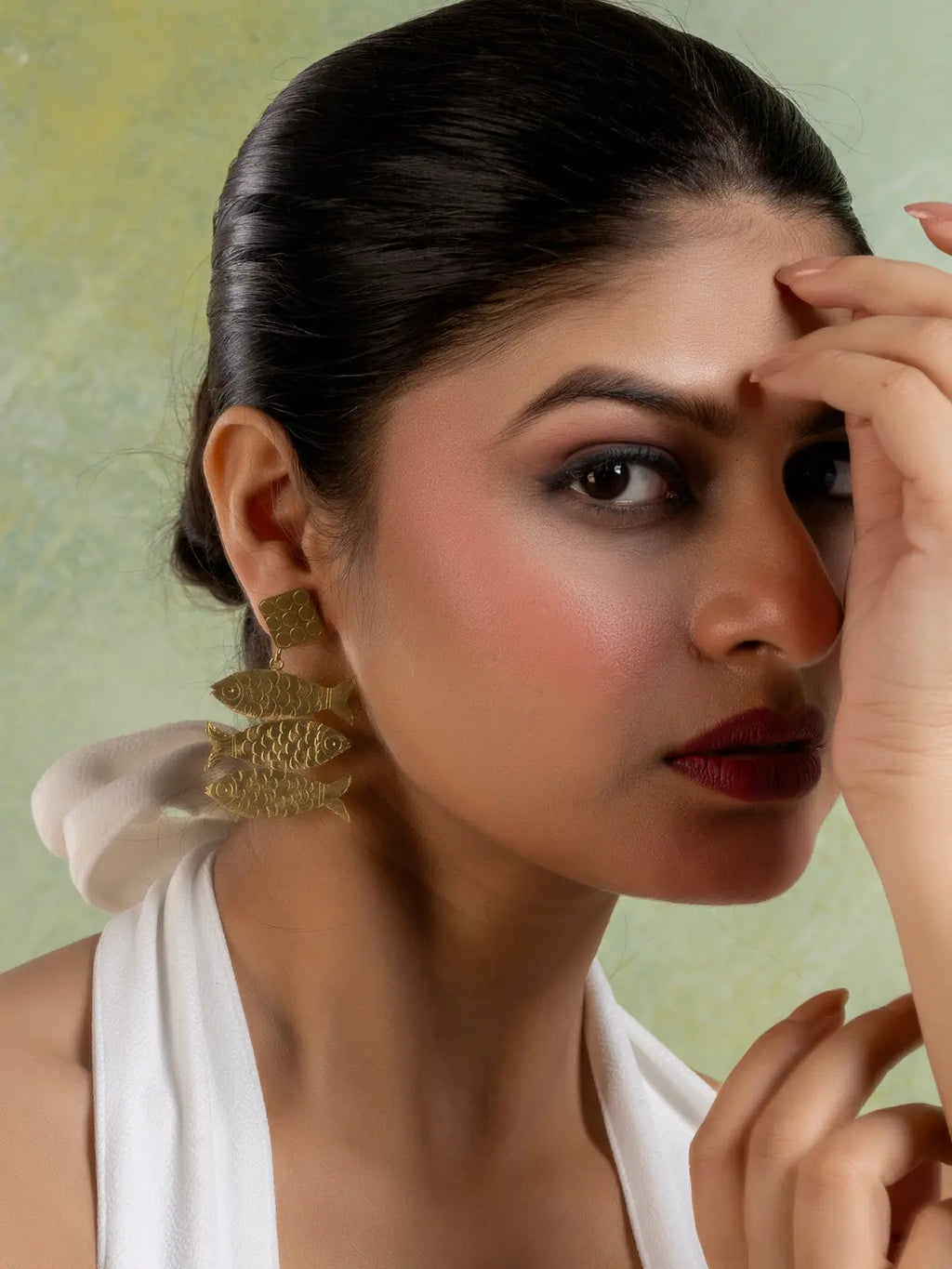 Golden Brass Stud Fish Family Earring LOOK AND ADORN - designed for you