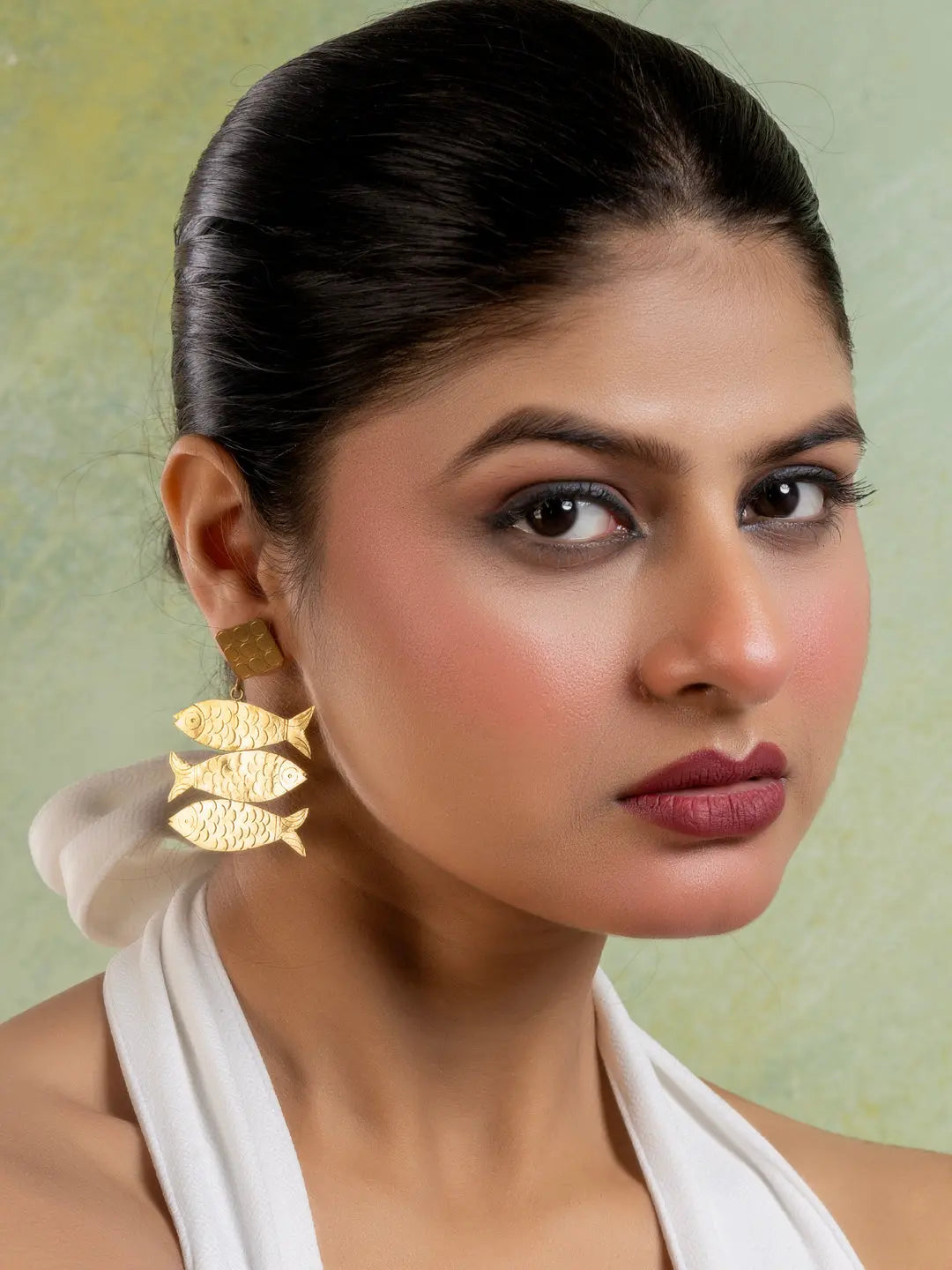 Golden Brass Stud Fish Family Earring LOOK AND ADORN - designed for you