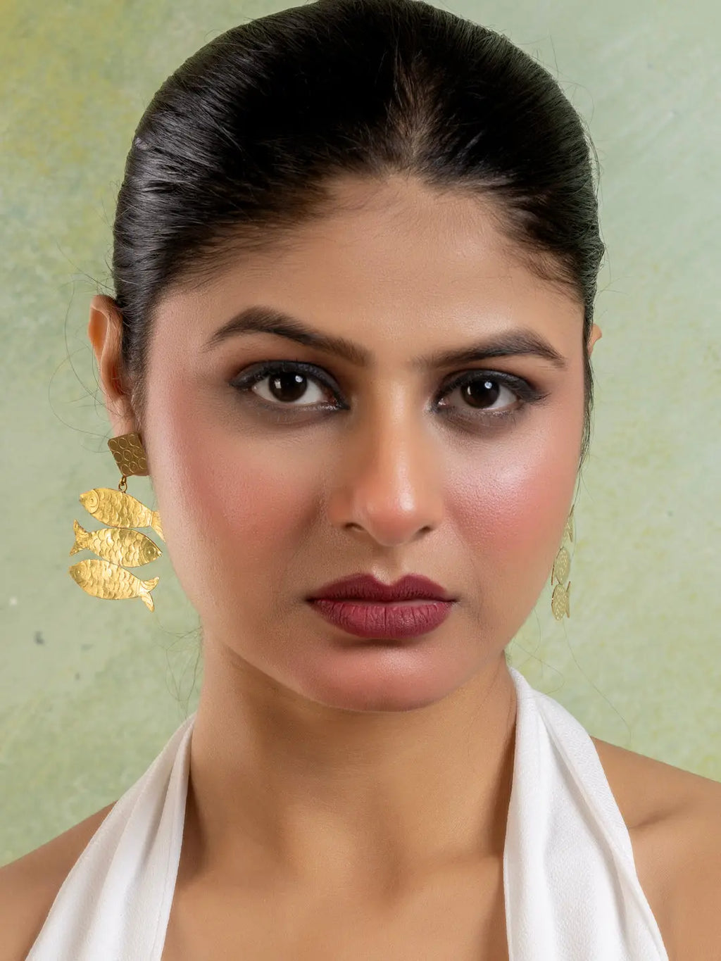 Golden Brass Stud Fish Family Earring LOOK AND ADORN - designed for you