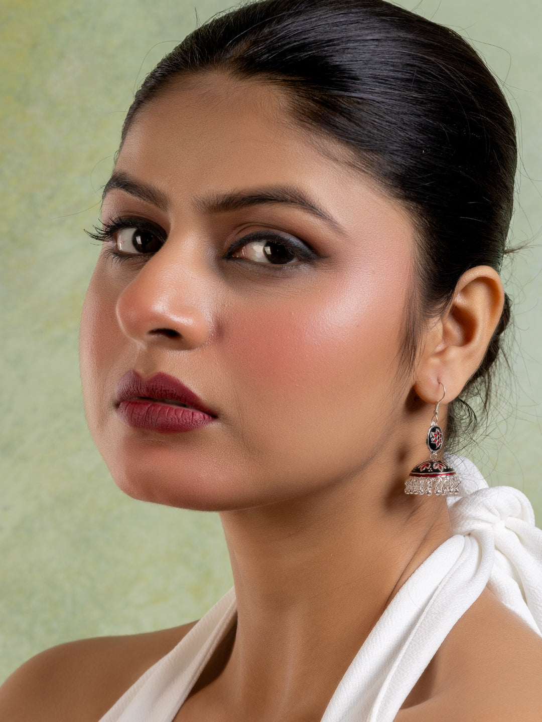 Red Black Floral Meenakari Enamel Jhumka Earring