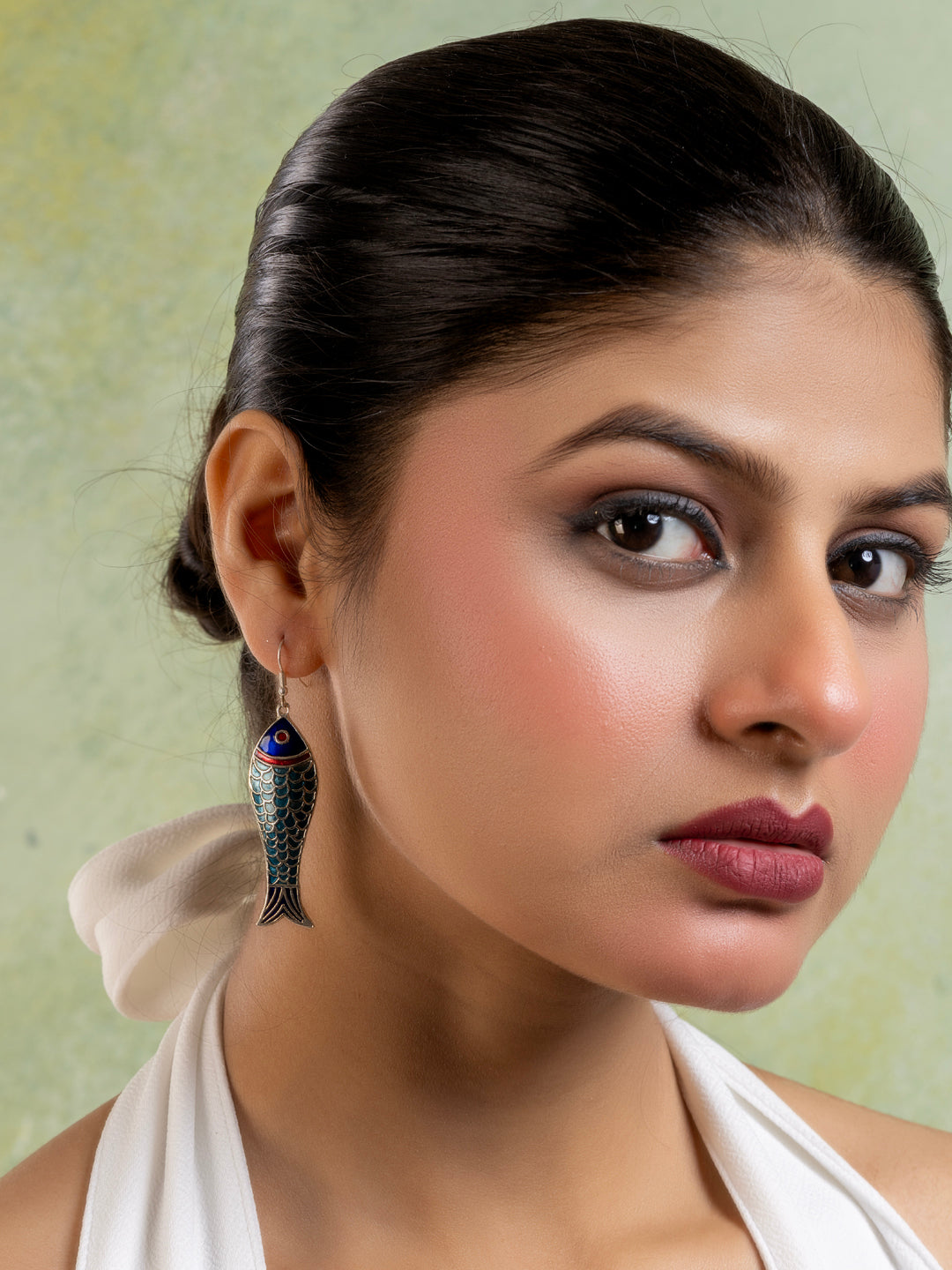 Turquoise Blue Red Fish Meenakari Enamel Earring