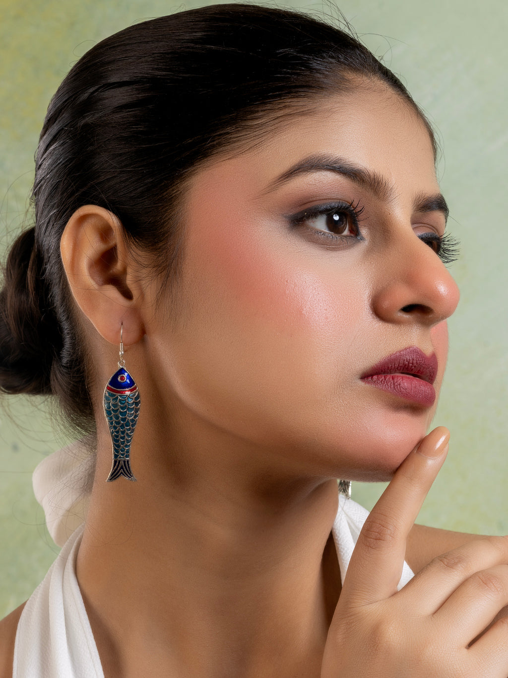 Turquoise Blue Red Fish Meenakari Enamel Earring