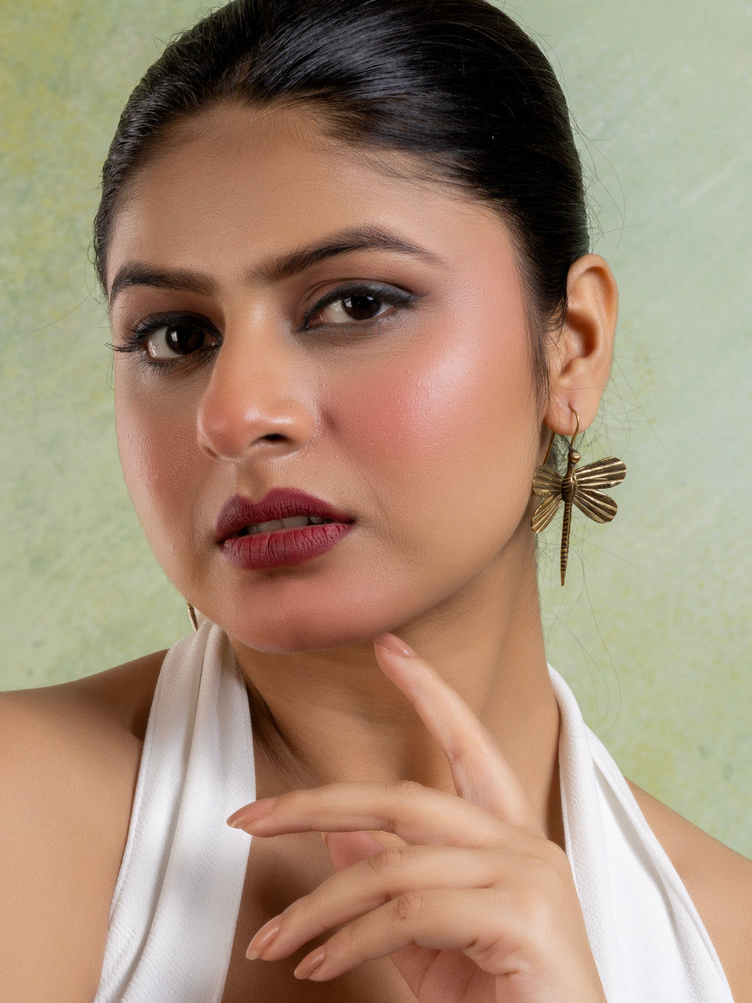 Golden Brass Dragonfly Earring