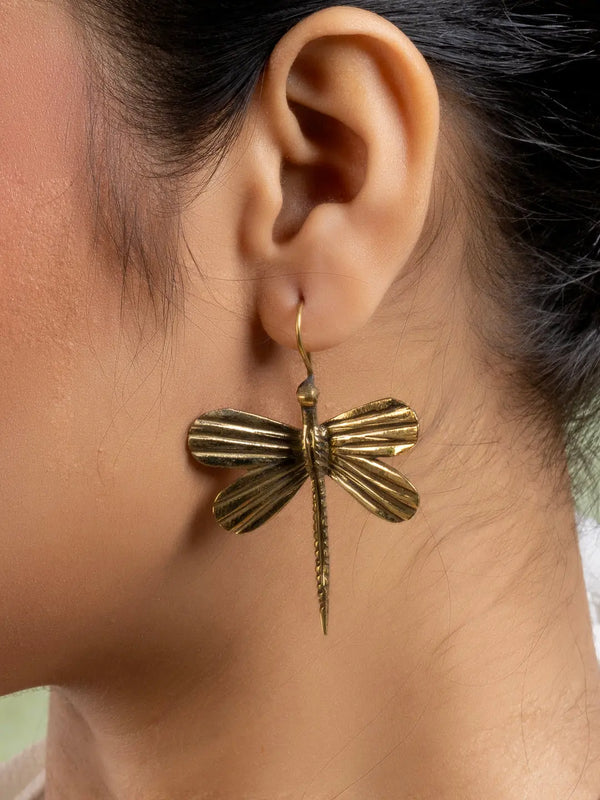 Golden Brass Dragonfly Earring LOOK AND ADORN - designed for you