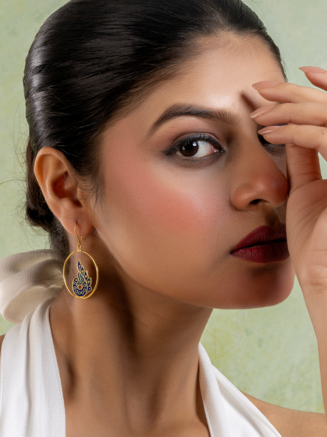 Golden Blue Red Peacock Meenakari Enamel Earring