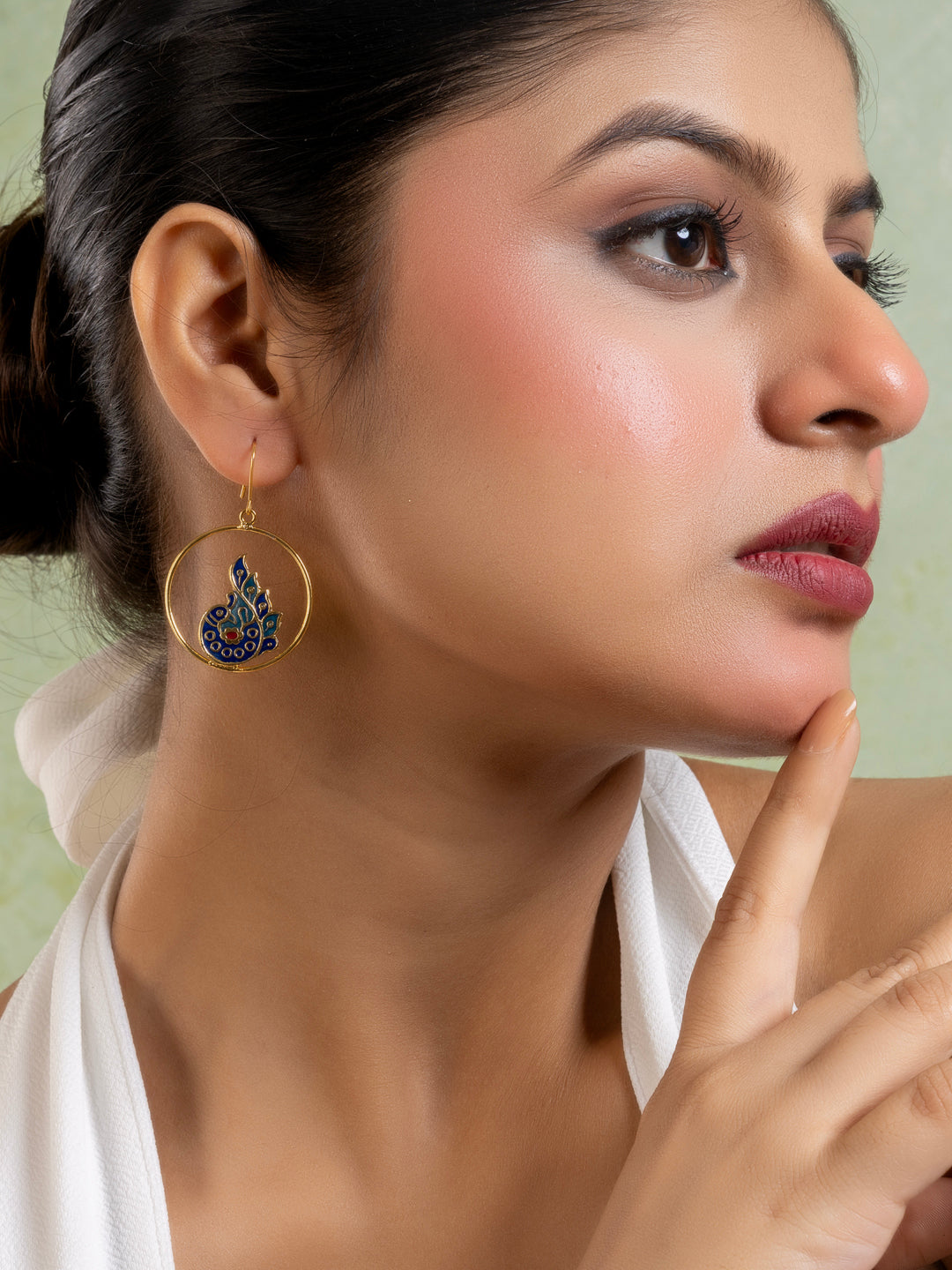 Golden Blue Red Peacock Meenakari Enamel Earring