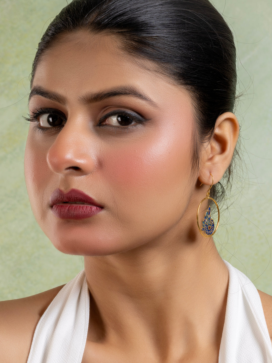 Golden Blue Red Peacock Meenakari Enamel Earring