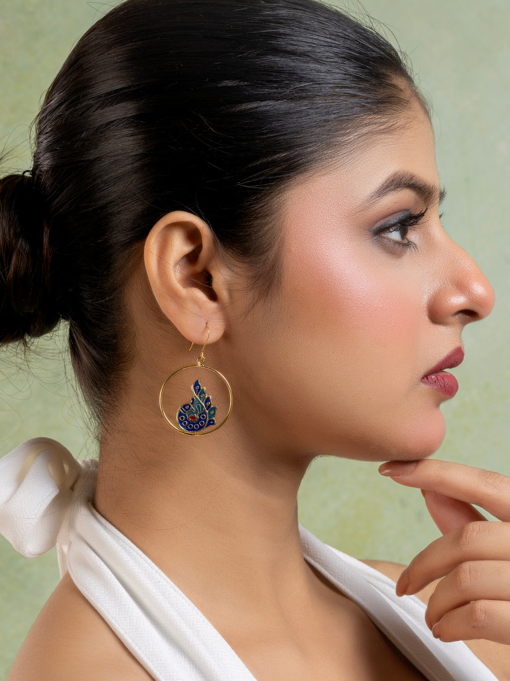 Golden Blue Red Peacock Meenakari Enamel Earring
