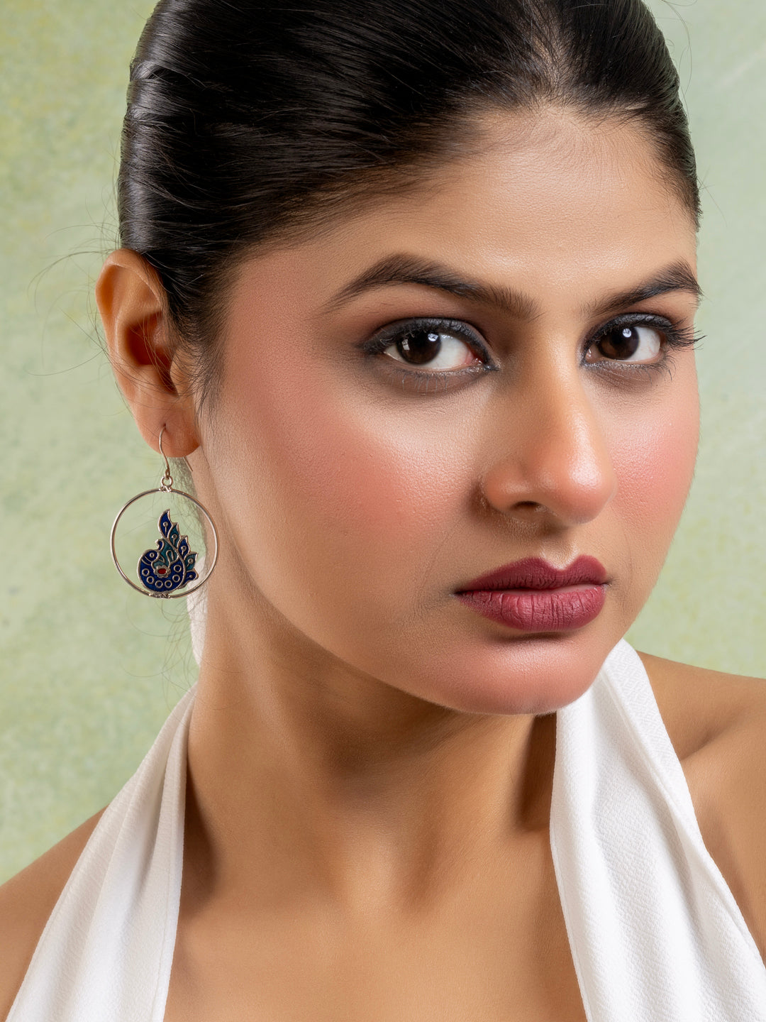 Silver Blue Red Peacock Meenakari Enamel Earring