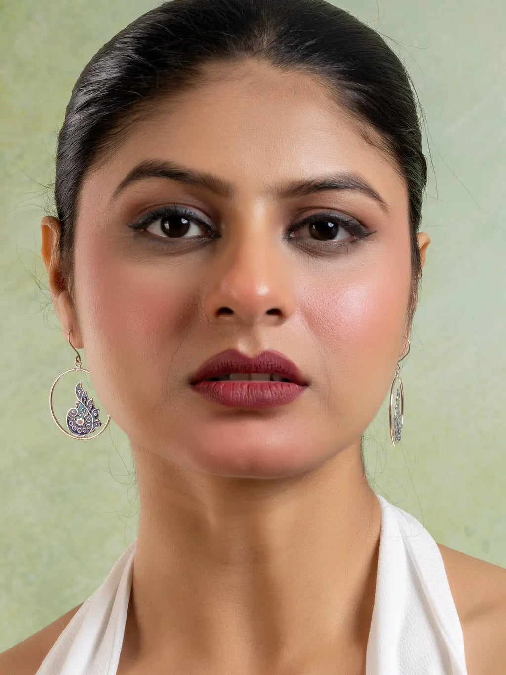 Silver Blue Red Peacock Meenakari Enamel Earring LOOK AND ADORN - designed for you