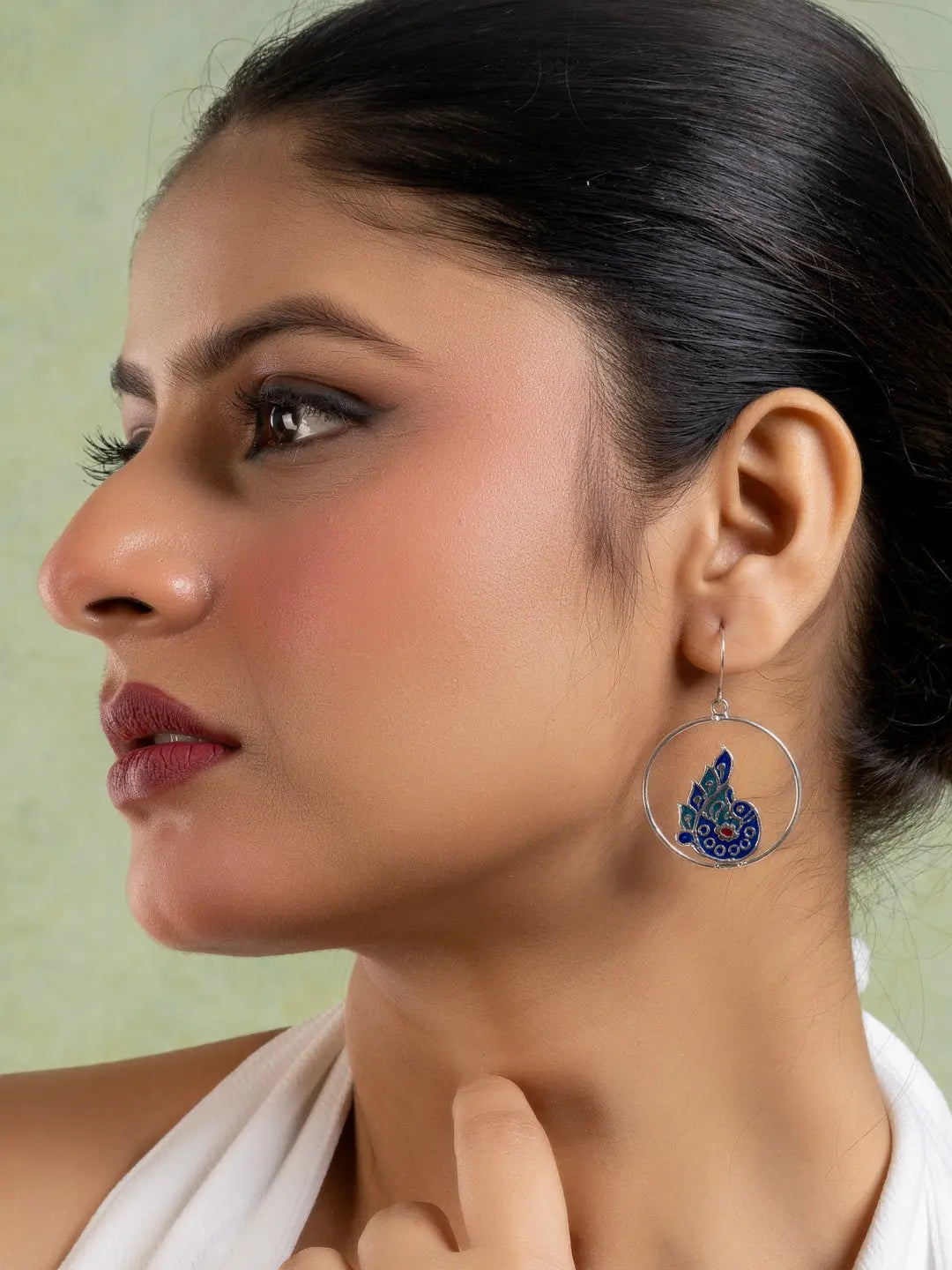 Silver Blue Red Peacock Meenakari Enamel Earring LOOK AND ADORN - designed for you
