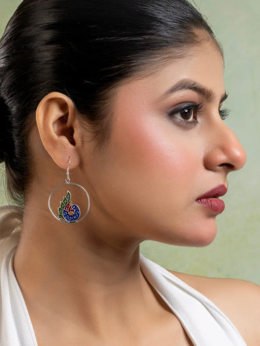 Silver Blue Red Peacock Meenakari Enamel Earring LOOK AND ADORN - designed for you
