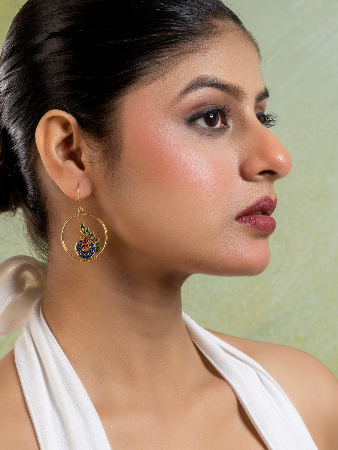 Blue Red Golden Peacock Meenakari Enamel Earring