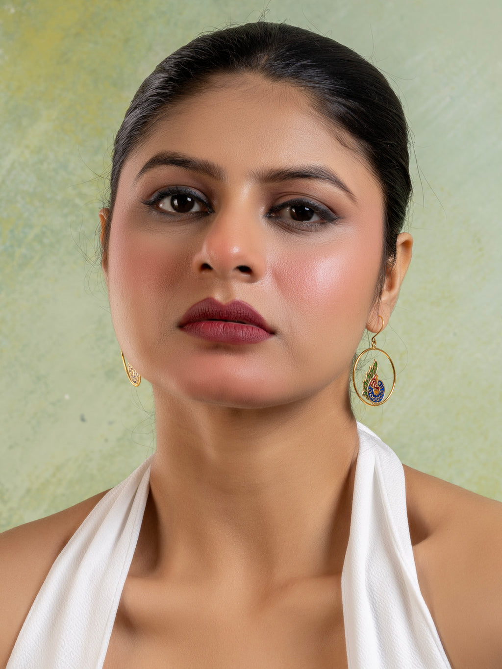 Blue Red Golden Peacock Meenakari Enamel Earring