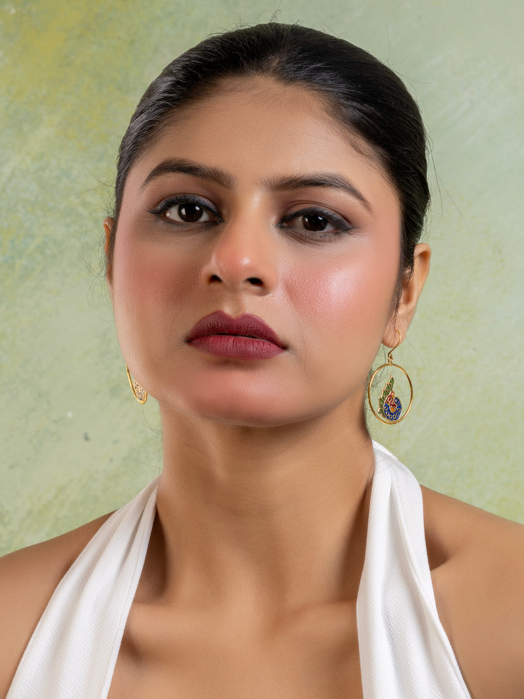 Blue Red Golden Peacock Meenakari Enamel Earring