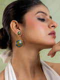 Green Turquoise Blue Golden Circular Floral Meenakari Stud Enamel Earring