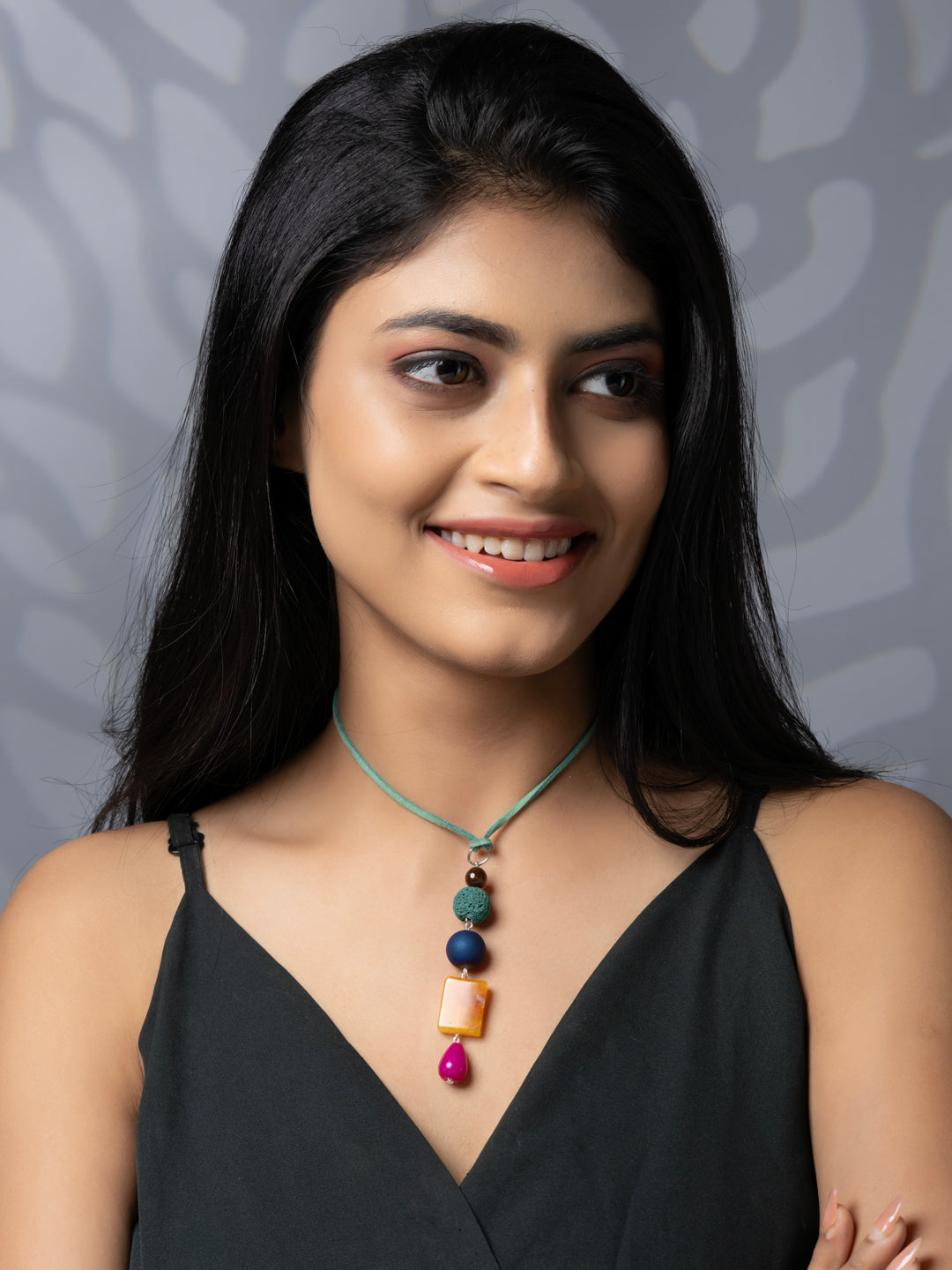 Semi Precious Blue Pink Orange Green Onyx Lava Druzy Agate Sleek necklace with adjustable Suede Cord LOOK AND ADORN - designed for you