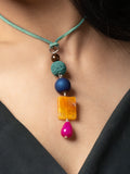 Semi Precious Blue Pink Orange Green Onyx Lava Druzy Agate Sleek necklace with adjustable Suede Cord LOOK AND ADORN - designed for you