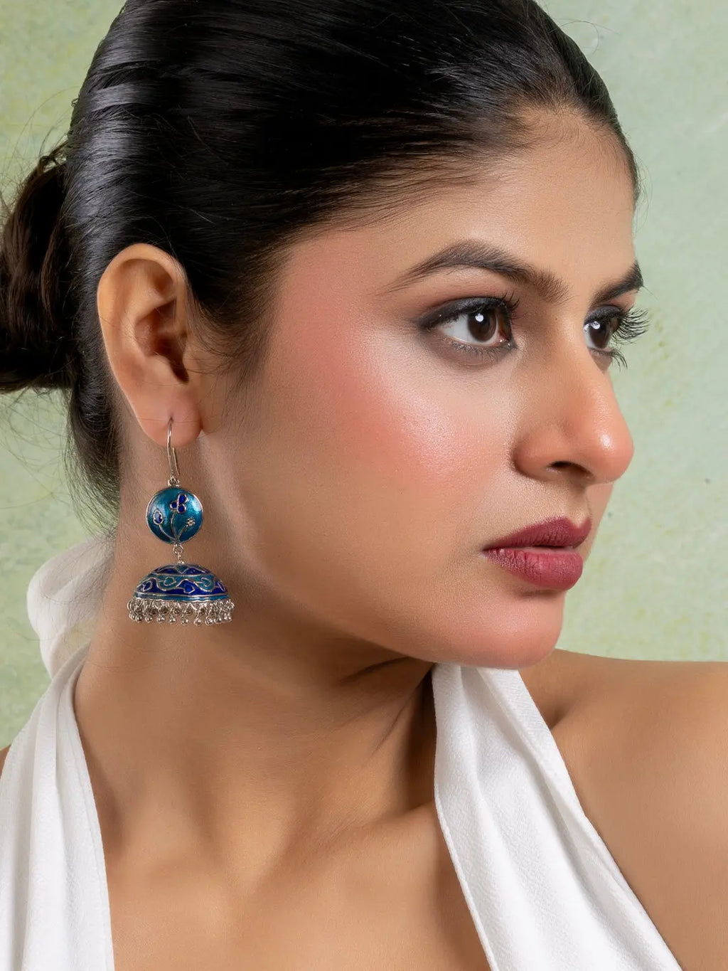 Turquoise Blue Floral Meenakari Enamel Jhumka Earring LOOK AND ADORN - designed for you